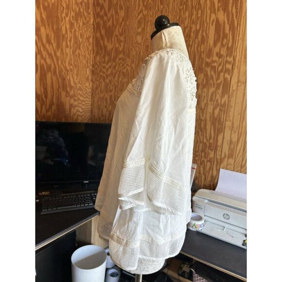 ENTRO White Blouse Eyelet Neckline Thin Boho Fairy Blouse Sz S NWOT - Picture 5 of 11